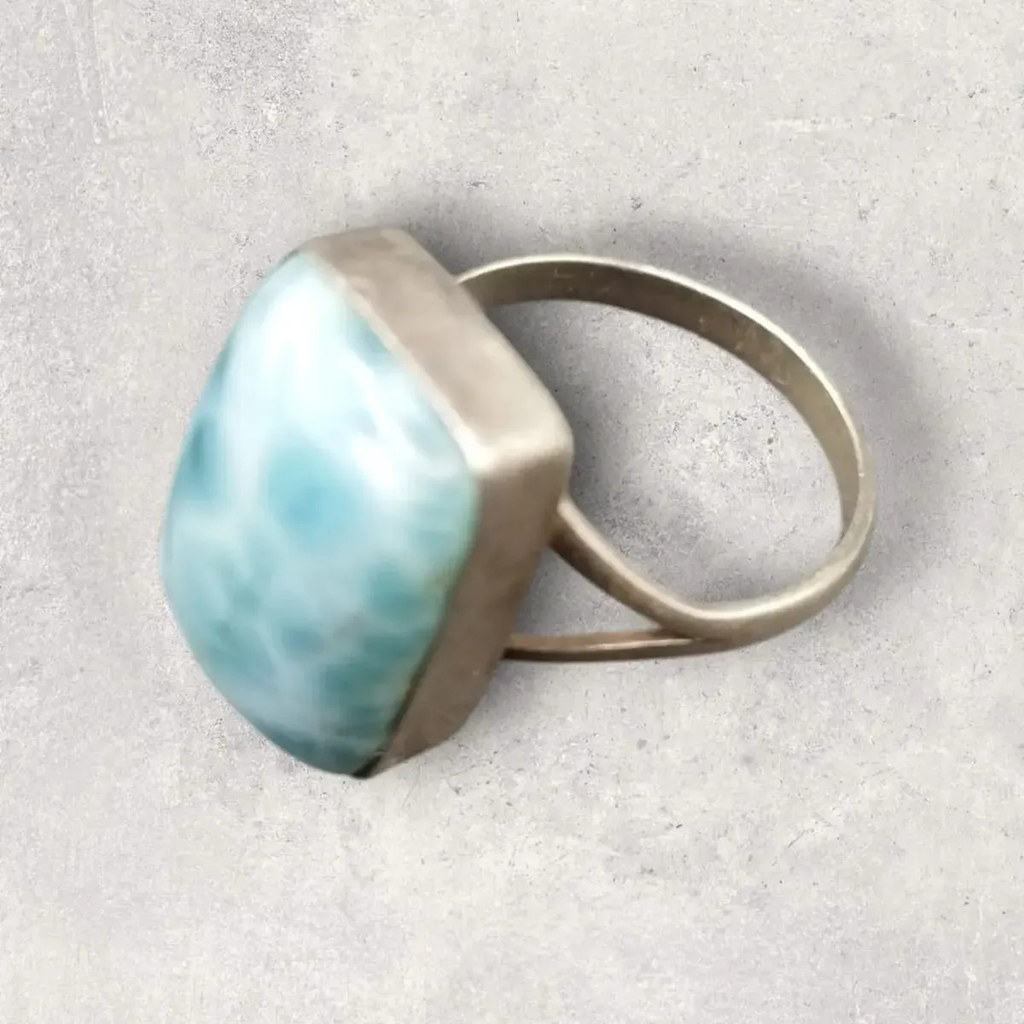 Anillo Plata 925 Con Piedra Larimar Rectangular | Elegancia Celeste 20
