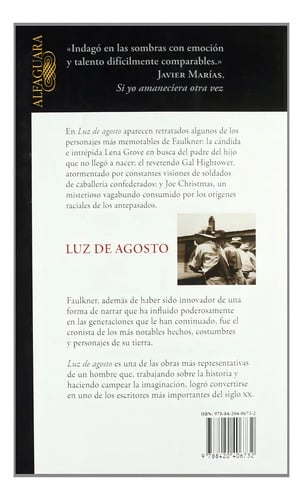 Portada de William Faulkner Luz De Agosto Editorial Alfaguara