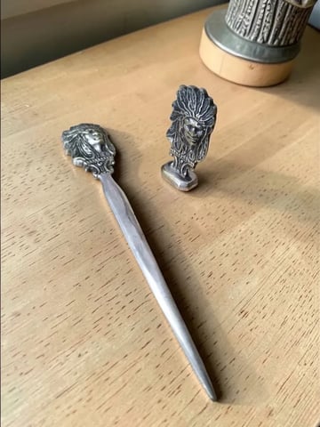 Set Escritorio Plata 900 Abrecartas Pisapapeles Jefe Indio