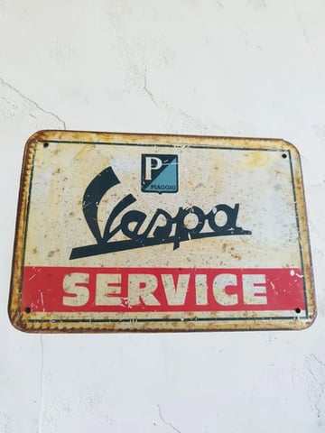 Cartel Vespa Service Piaggio Chapa Vintage Blanco