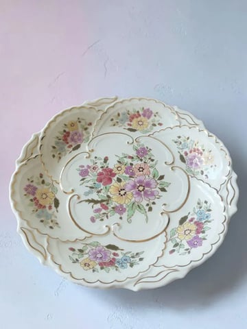 Plato Decorativo Zsolnay Hungría 30,5 Cm Pared Blanco Floreado