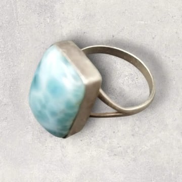 Anillo Plata 925 Con Piedra Larimar Rectangular | Elegancia Celeste 20
