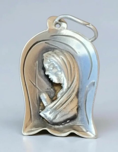 Medalla Virgen En Oración Plata Sellada 11 G Plateado