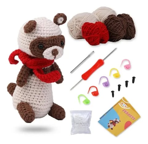 Kit De Ganchillo De Animales Tejido De Bricolaje De Hurón Rojo
