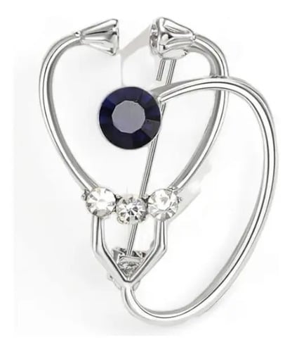 Broche Pin Platedo De Estetoscopio De Cristal Médico Plateado