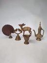 Lote 5 Figuras Bronce Campana Ciervo Pavo Real India Antiguo — imagen 1