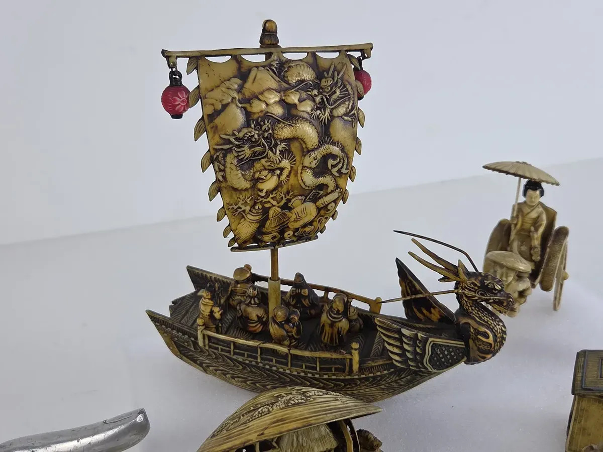 Lote 11 Figuras Japonesas Fortuna Resina Simil Marfil Dioses Beige — imagen 8