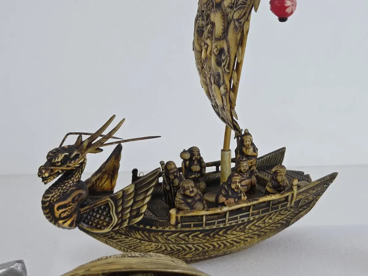 Lote 11 Figuras Japonesas Fortuna Resina Simil Marfil Dioses Beige — imagen 9