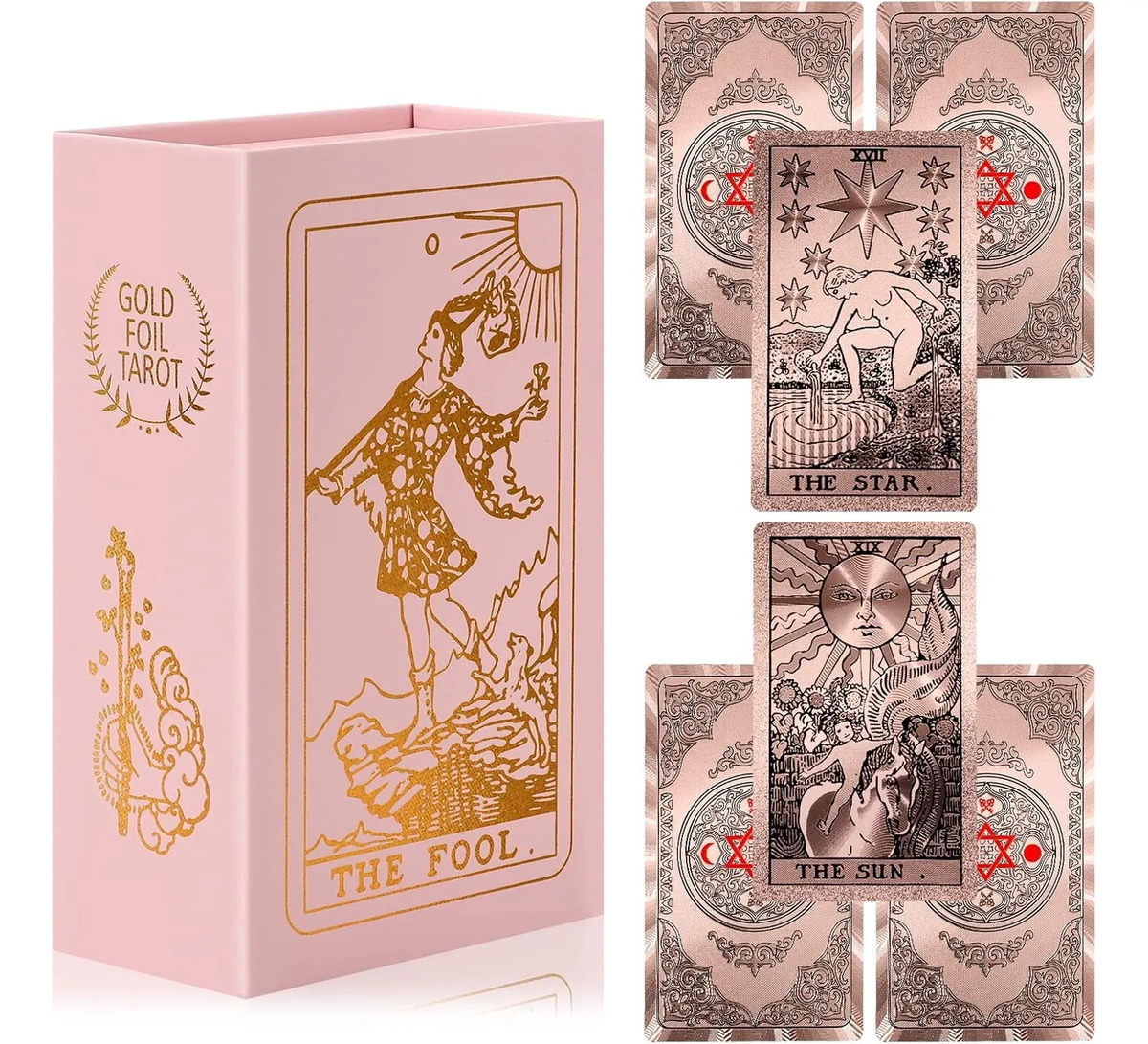 Tarot Gold Foil Rosa 78 Cartas Impermeables Rider Waite — imagen 1