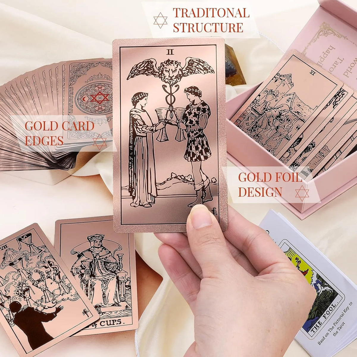Tarot Gold Foil Rosa 78 Cartas Impermeables Rider Waite — imagen 5