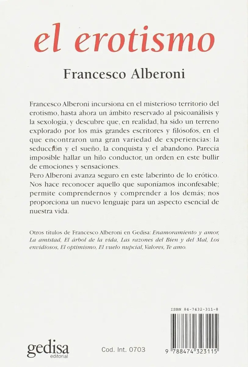 Libro: El Erotismo - Alberoni, Francesco - Psicologia — imagen 2