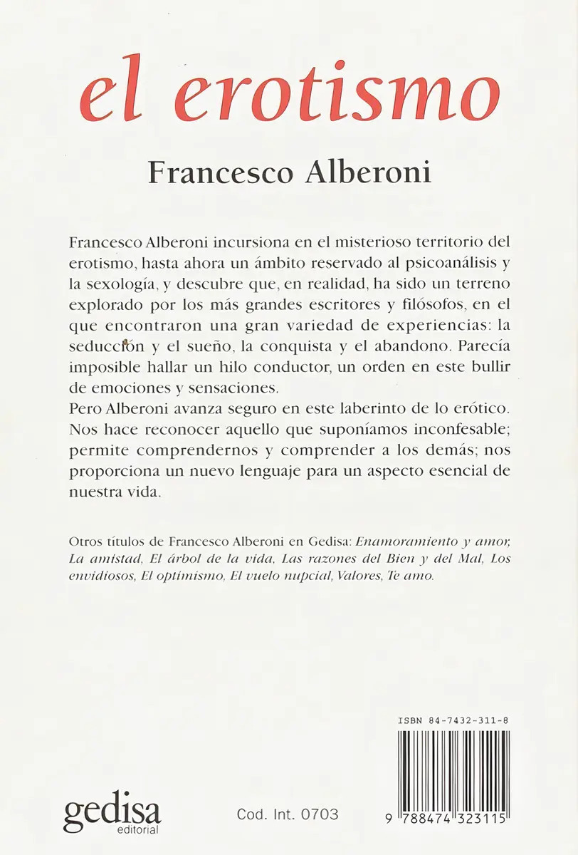 Libro: El Erotismo - Alberoni, Francesco - Psicologia — imagen 5