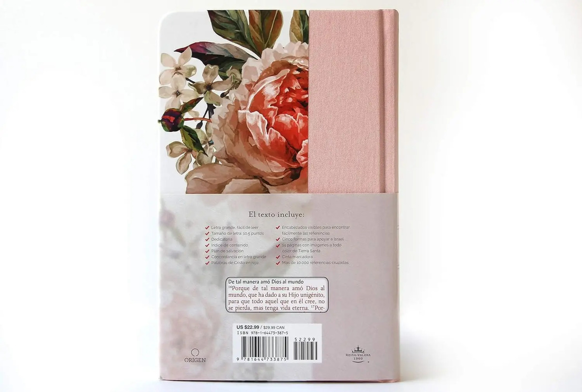 Biblia Rvr 1960: Tapa Dura Tela Rosada Con Flores — imagen 5